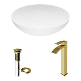 VIGO Lotus MatteStone Round White Composite Bathroom Sink/Basin Set with Duris Faucet and Pop-Up Drain image 2