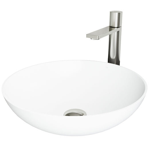VIGO Lotus MatteStone White Bathroom Sink/Basin Set with Gotham Faucet and Round Composite Vessel