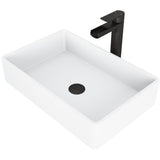 VIGO Magnolia MatteStone White Bathroom Sink/Basin Set with Amada Faucet and Rectangular Composite Vessel