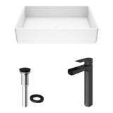 VIGO Magnolia MatteStone White Bathroom Sink/Basin Set with Amada Faucet and Rectangular Composite Vessel image 2