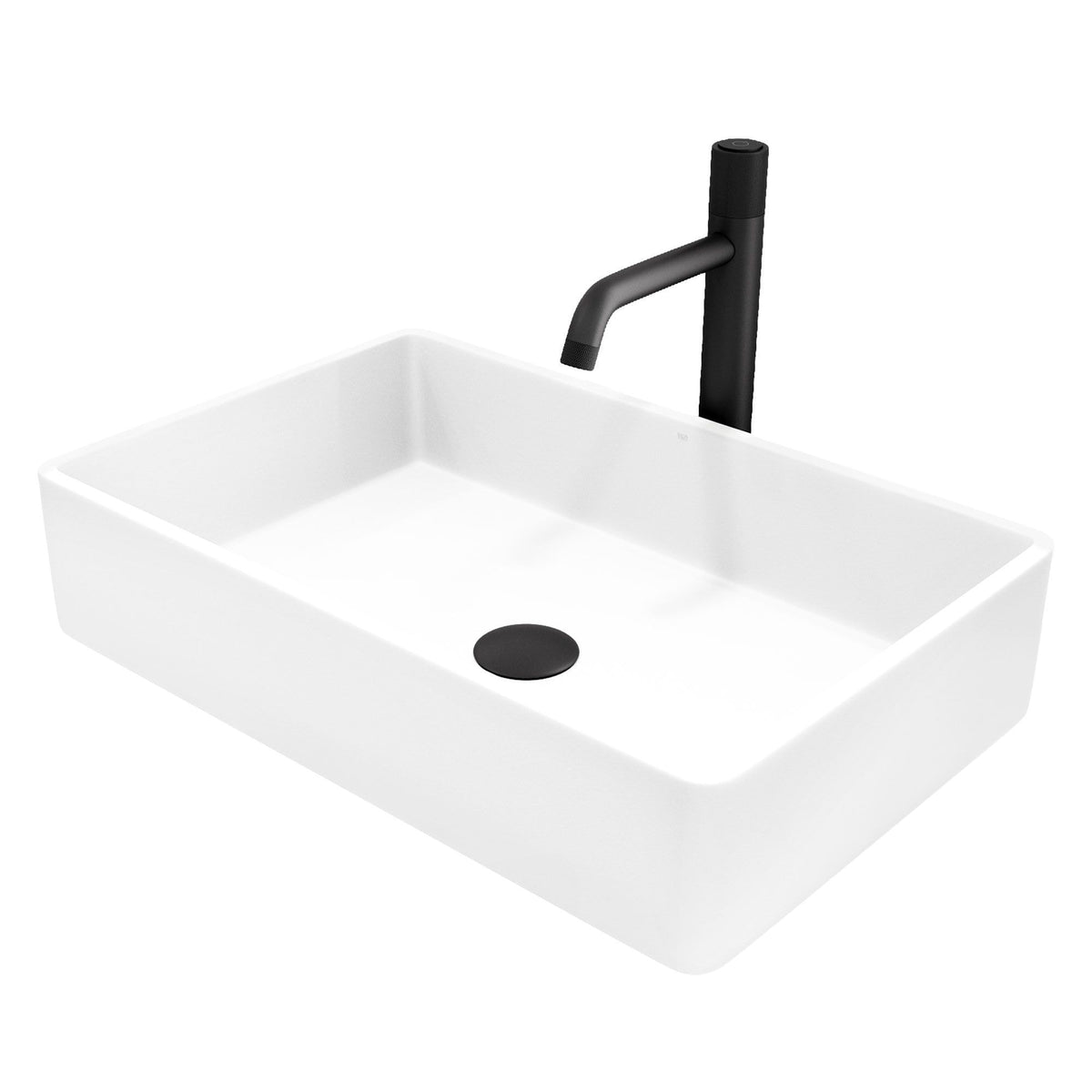 VIGO Magnolia MatteStone White Bathroom Sink/Basin Set with Apollo Faucet and Rectangular Composite Vessel