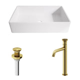 VIGO Magnolia MatteStone White Bathroom Sink/Basin Set with Cass Faucet and Rectangular Composite Vessel image 2