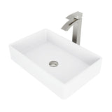 VIGO Magnolia MatteStone White Bathroom Sink/Basin Set with Duris Faucet and Rectangular Composite Vessel