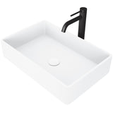 VIGO Magnolia MatteStone White Bathroom Sink/Basin Set with Lexington Faucet and Rectangular Composite Vessel