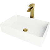 VIGO Magnolia MatteStone White Bathroom Sink/Basin Set with Matte Gold Duris Faucet and Rectangular Composite Vessel