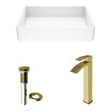 VIGO Magnolia MatteStone White Bathroom Sink/Basin Set with Matte Gold Duris Faucet and Rectangular Composite Vessel image 2