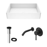 VIGO Magnolia MatteStone White Bathroom Sink/Basin Set with Olus Wall Mount Faucet and Rectangular Composite Vessel image 2