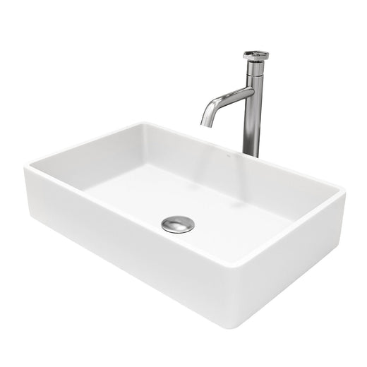 VIGO Magnolia MatteStone White Bathroom Sink/Basin Set with Ruxton Faucet and Rectangular Composite Vessel
