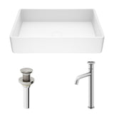VIGO Magnolia MatteStone White Bathroom Sink/Basin Set with Ruxton Faucet and Rectangular Composite Vessel image 2
