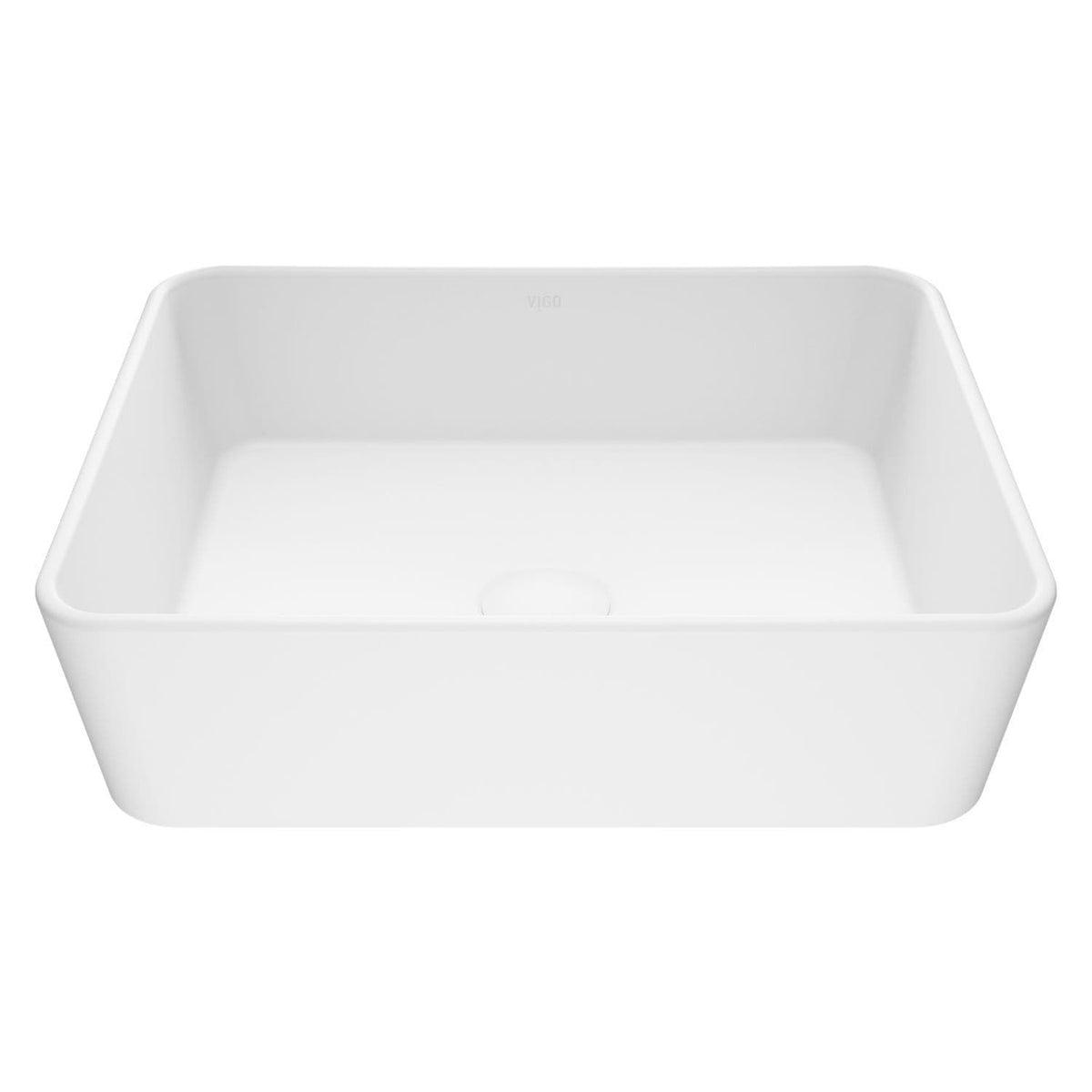 VIGO Marigold Matte Stone Rectangular Composite Vessel Bathroom Sink/Basin with Rounded Edges & Deep Bowl, White