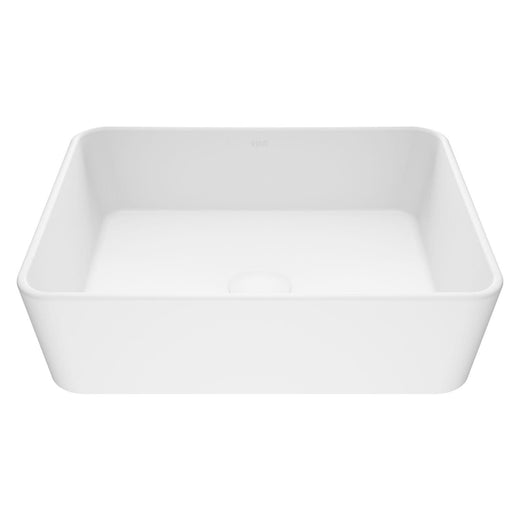 VIGO Marigold Matte Stone Rectangular Composite Vessel Bathroom Sink/Basin with Rounded Edges & Deep Bowl, White