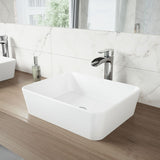 VIGO Marigold Matte Stone Rectangular Composite Vessel Bathroom Sink/Basin with Rounded Edges & Deep Bowl, White image 6