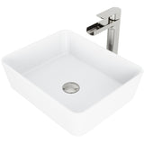 VIGO Marigold MatteStone Matte White Bathroom Sink/Basin Set with Amada Faucet and Rectangular Composite Vessel