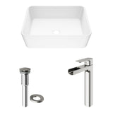VIGO Marigold MatteStone Matte White Bathroom Sink/Basin Set with Amada Faucet and Rectangular Composite Vessel image 2
