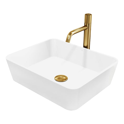 VIGO Marigold MatteStone Matte White Bathroom Sink/Basin Set with Apollo Faucet and Rectangular Composite Vessel
