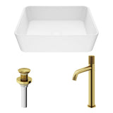 VIGO Marigold MatteStone Matte White Bathroom Sink/Basin Set with Apollo Faucet and Rectangular Composite Vessel image 2