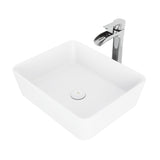 VIGO Marigold MatteStone Matte White Bathroom Sink/Basin Set with Niko Faucet and Rectangular Composite Vessel