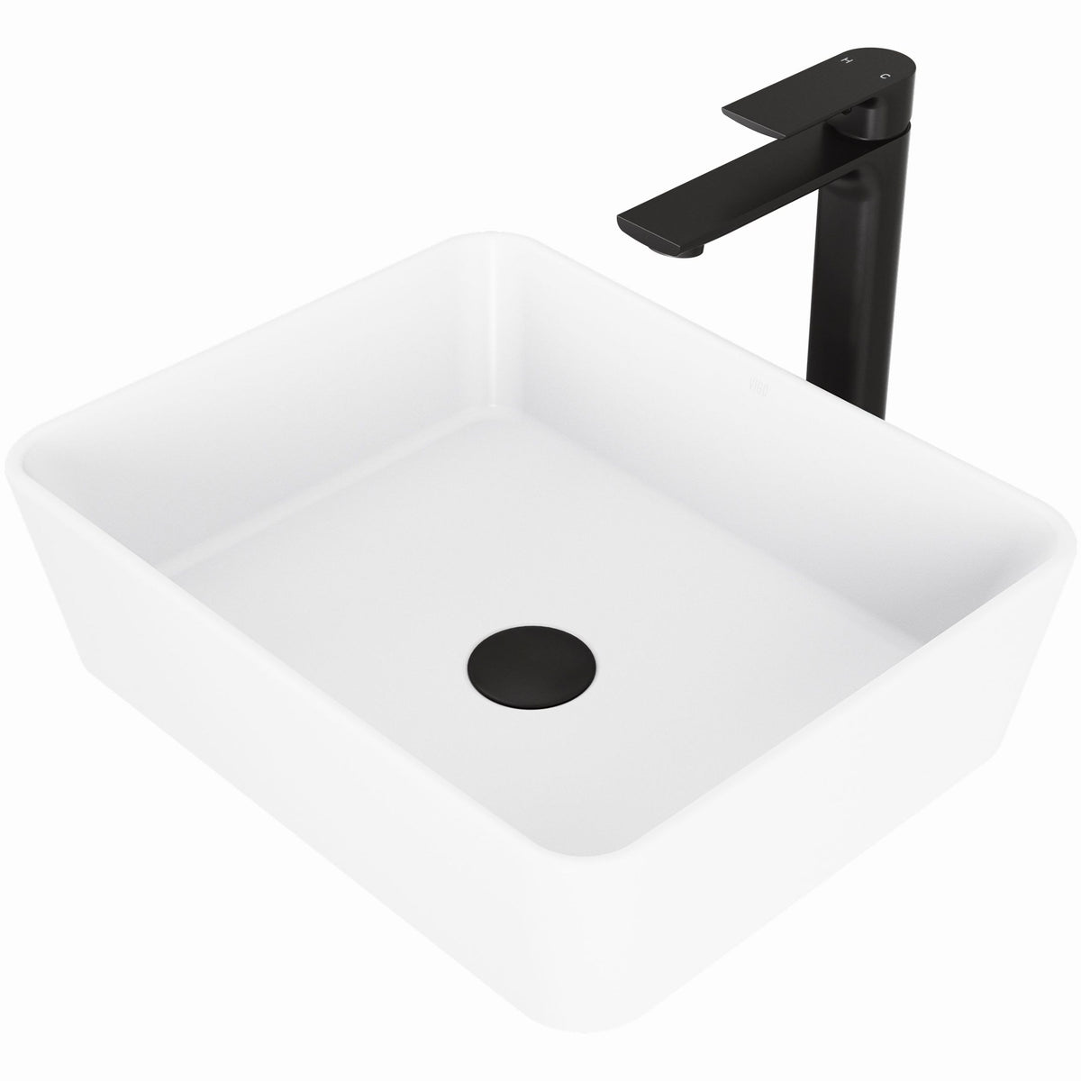 VIGO Marigold MatteStone Matte White Bathroom Sink/Basin Set with Norfolk Faucet and Rectangular Composite Vessel