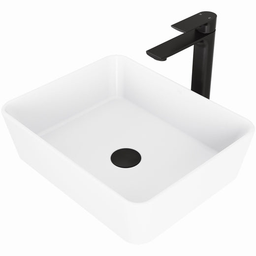 VIGO Marigold MatteStone Matte White Bathroom Sink/Basin Set with Norfolk Faucet and Rectangular Composite Vessel