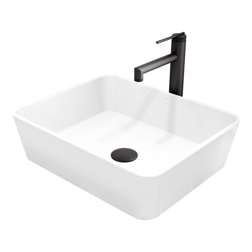 VIGO Marigold MatteStone Matte White Bathroom Sink/Basin Set with Sterling Faucet and Rectangular Composite Vessel