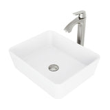 VIGO Marigold MatteStone White Bathroom Sink/Basin Set with Linus Faucet and Rectangular Composite Vessel