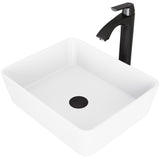 VIGO Marigold MatteStone White Bathroom Sink/Basin Set with Matte Black Linus Faucet and Rectangular Composite Vessel