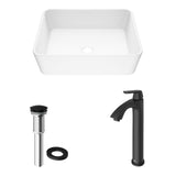 VIGO Marigold MatteStone White Bathroom Sink/Basin Set with Matte Black Linus Faucet and Rectangular Composite Vessel image 2