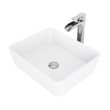 VIGO Marigold MatteStone White Bathroom Sink/Basin Set with Niko Faucet and Rectangular Composite Vessel