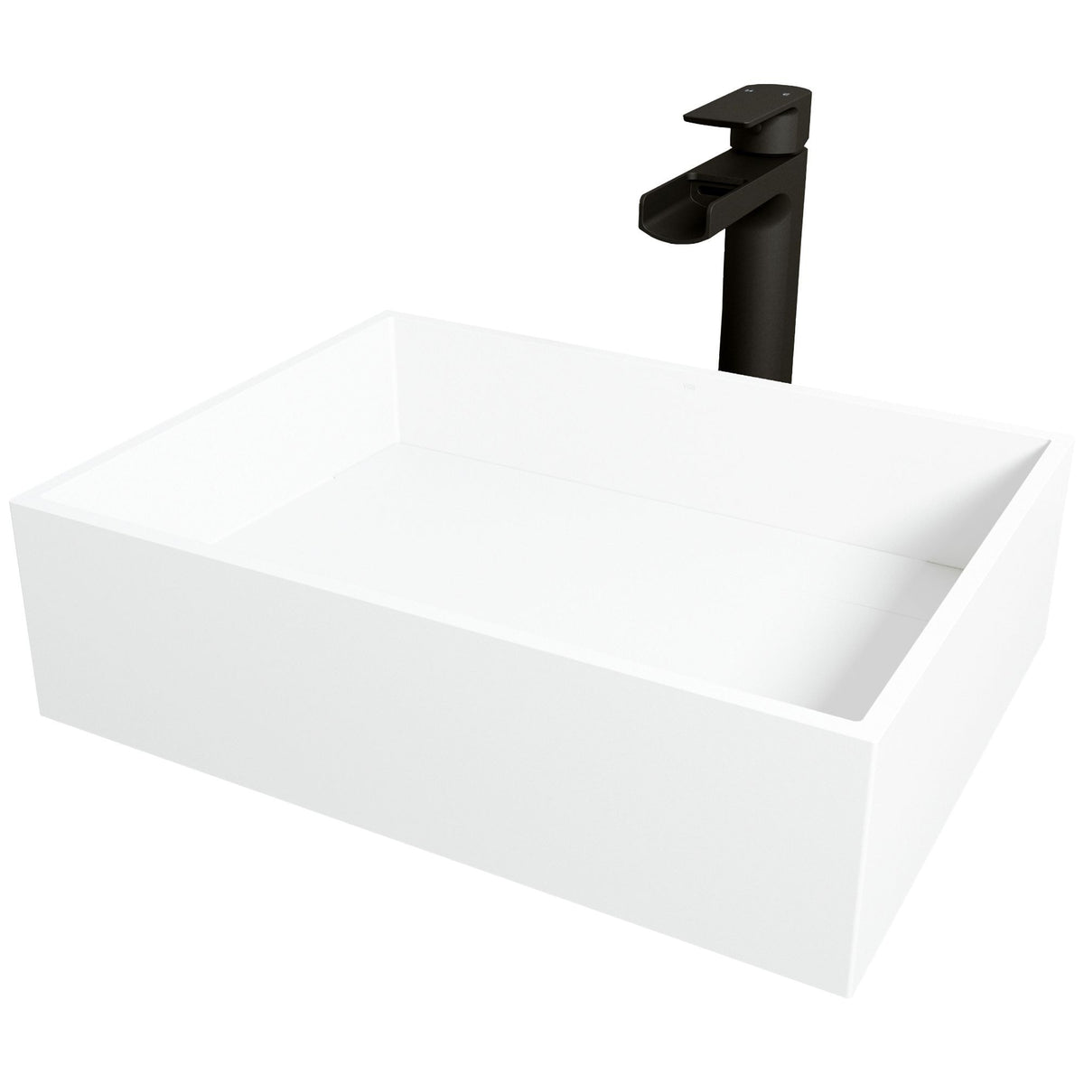 VIGO Montauk MatteStone White Bathroom Sink/Basin Set with Amada Faucet and Rectangular Composite Vessel