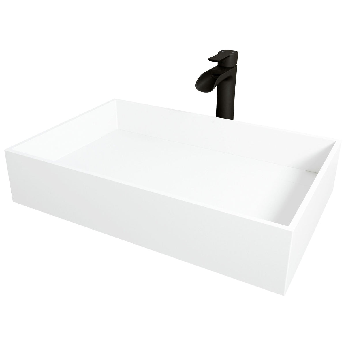 VIGO Montauk MatteStone White Bathroom Sink/Basin Set with Niko Faucet and Rectangular Composite Vessel