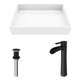 VIGO Montauk MatteStone White Bathroom Sink/Basin Set with Niko Faucet and Rectangular Composite Vessel image 2