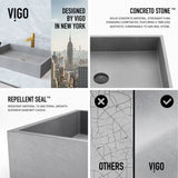VIGO Orvieto Gothic ConcretoStone 24x15-in Deep Grey Bathroom Sink/Basin with Rectangular Vessel image 3