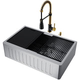 VIGO Oxford 33-in Single-Bowl Gold/Black Farmhouse Sink with Brant Faucet
