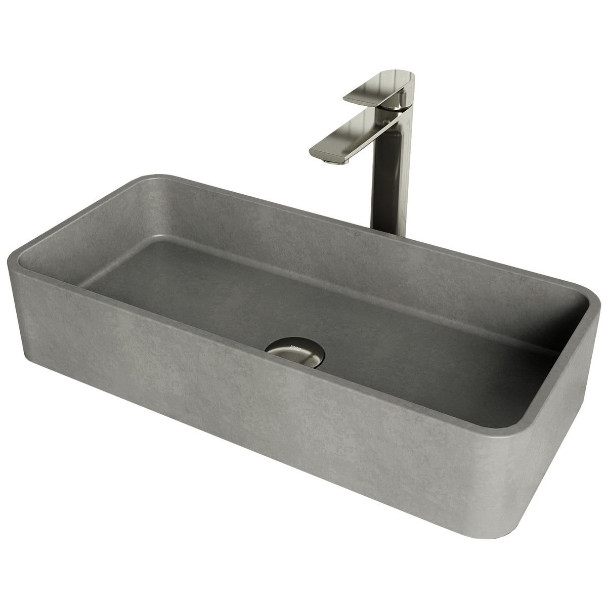VIGO Palazzo Gothic ConcretoStone Grey Bathroom Sink/Basin Set with Niko Faucet and Rectangular Vessel