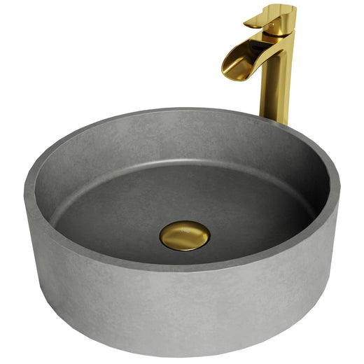 VIGO Palermo Gothic ConcretoStone Ash Grey Bathroom Sink/Basin Set with Niko Faucet and Round Vessel