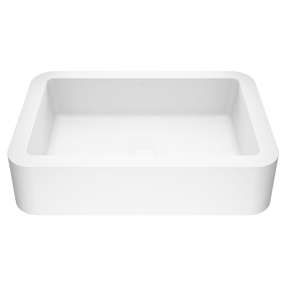VIGO Petunia Matte Stone Rectangular Composite Vessel Bathroom Sink/Basin with Rounded Edges & Deep Bowl, White