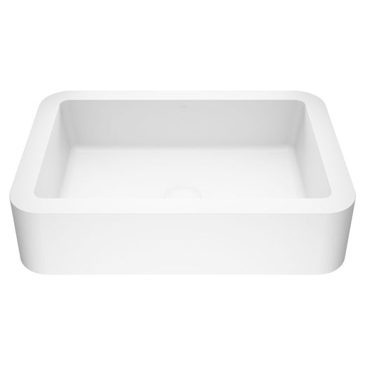 VIGO Petunia Matte Stone Rectangular Composite Vessel Bathroom Sink/Basin with Rounded Edges & Deep Bowl, White