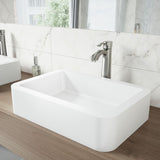 VIGO Petunia Matte Stone Rectangular Composite Vessel Bathroom Sink/Basin with Rounded Edges & Deep Bowl, White image 6