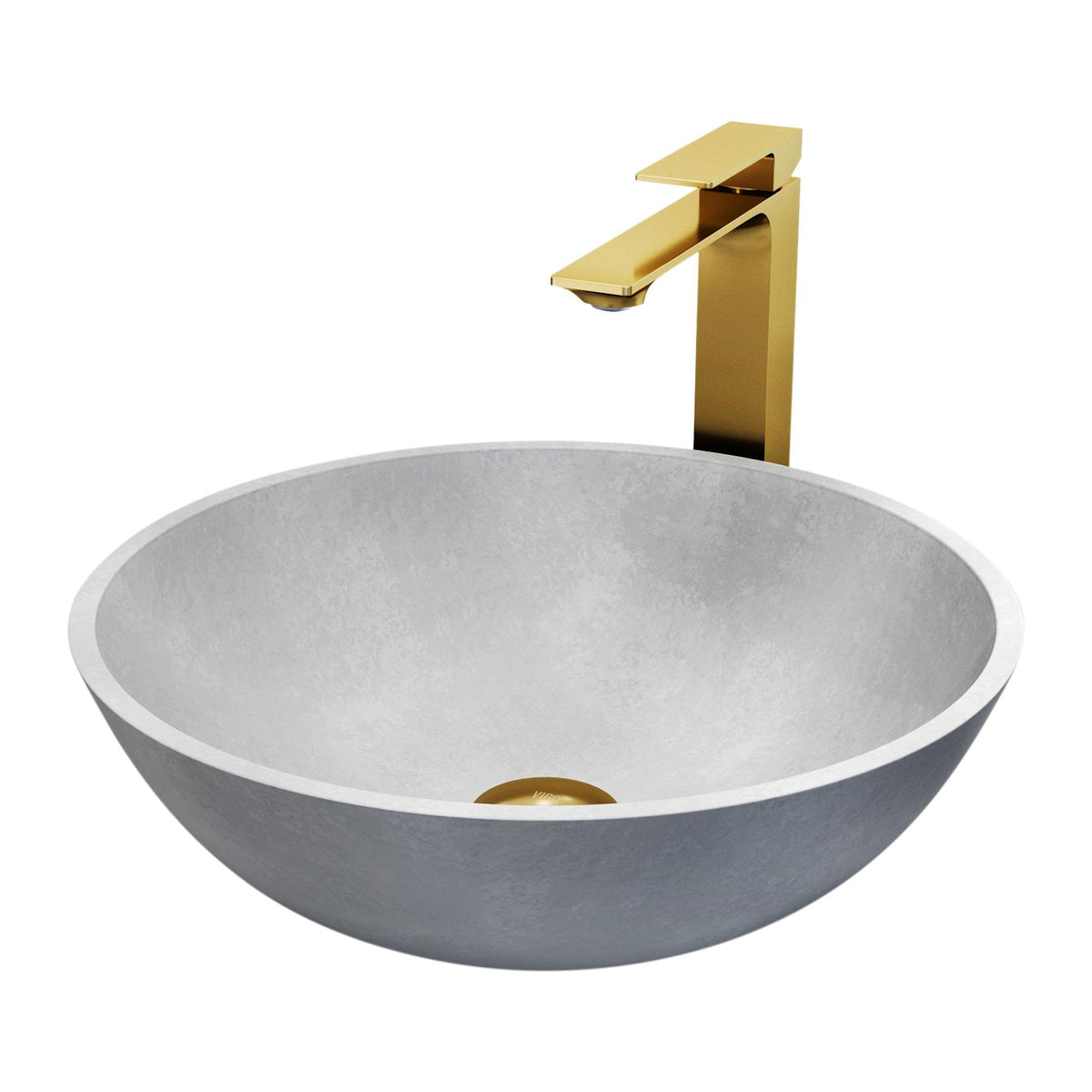 VIGO Ravenna Gothic ConcretoStone Grey Bathroom Sink/Basin Set with Dunn Faucet and Round Vessel