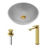 VIGO Ravenna Gothic ConcretoStone Grey Bathroom Sink/Basin Set with Dunn Faucet and Round Vessel image 2
