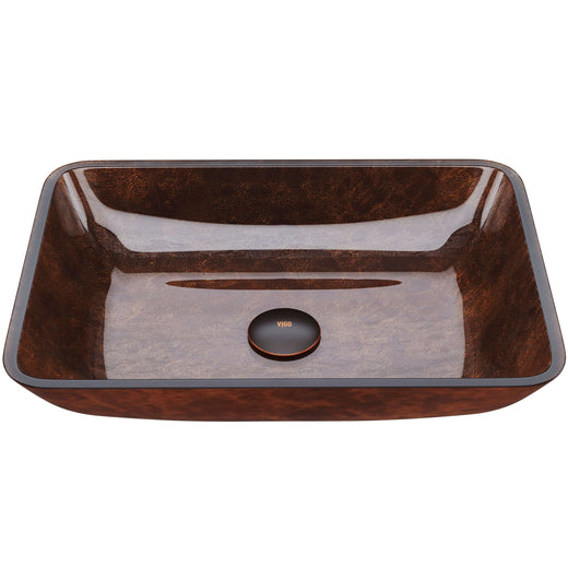 VIGO Rectangular Glass Vessel Bathroom Sink/Basin with Deep Bowl, Russet