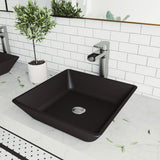 VIGO Roma Glass Square Vessel Bathroom Sink/Basin with Rounded Edges & Deep Bowl, Black image 7