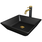 VIGO Roma MatteShell Matte Black Bathroom Sink/Basin Set with Lexington Faucet and Glass Square Vessel
