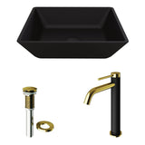 VIGO Roma MatteShell Matte Black Bathroom Sink/Basin Set with Lexington Faucet and Glass Square Vessel image 2