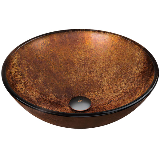 VIGO Round Glass Vessel Bathroom Sink/Basin with Deep Bowl, Russet