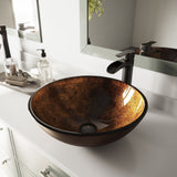 VIGO Round Glass Vessel Bathroom Sink/Basin with Deep Bowl, Russet image 7