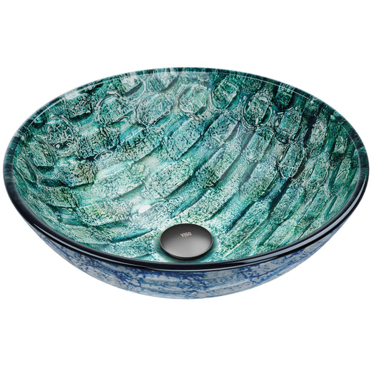 VIGO Round Glass Vessel Bathroom Sink/Basin with Scratch-Resistant Surface, Oceania