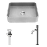 VIGO Segovia Gothic ConcretoStone Grey Bathroom Sink/Basin Set with Apollo Faucet and Rectangular Vessel image 2