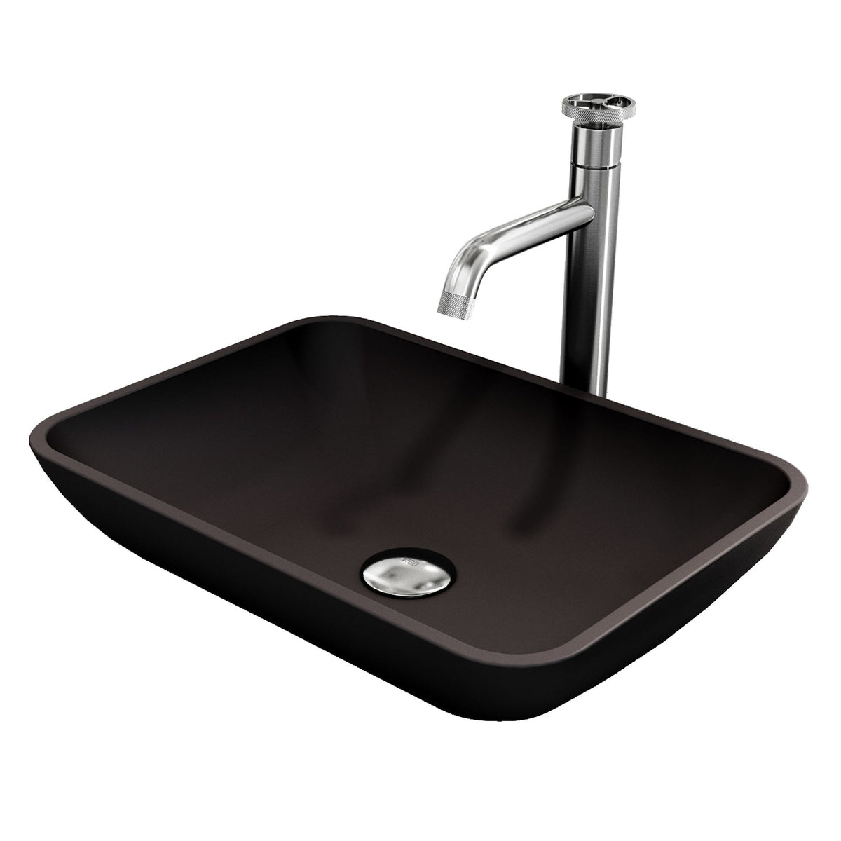 VIGO Sottile MatteShell Matte Black Bathroom Sink/Basin Set with Cass Faucet and Glass Rectangular Vessel