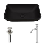 VIGO Sottile MatteShell Matte Black Bathroom Sink/Basin Set with Cass Faucet and Glass Rectangular Vessel image 2